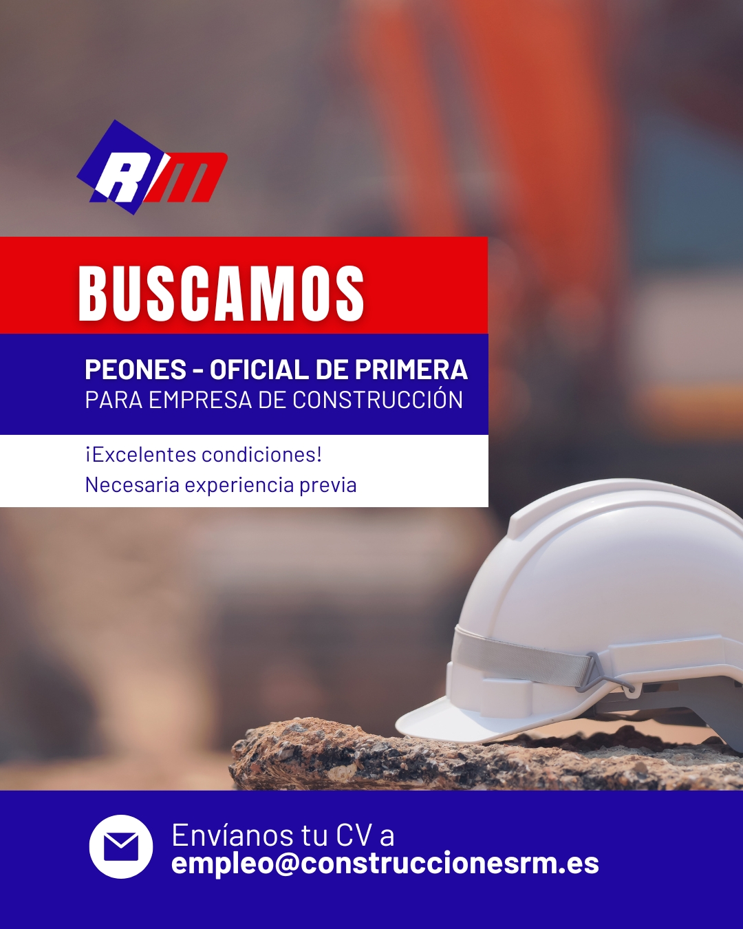 Búsqueda de peones y oficiales de primera en Construcciones RM.